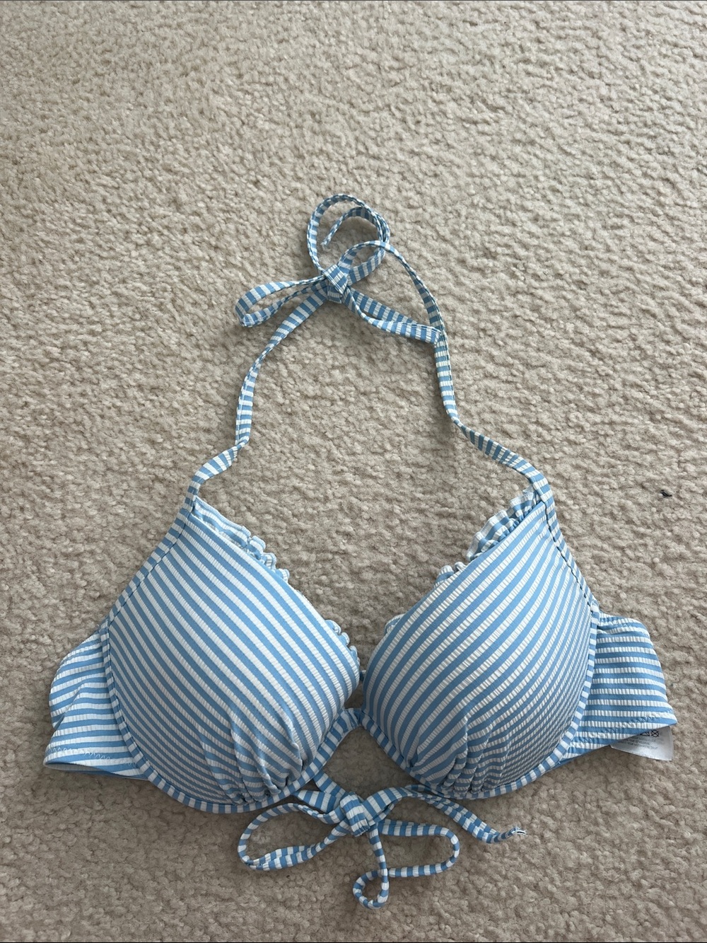 H&M Blue & White Halter Push-Up Bikini Top